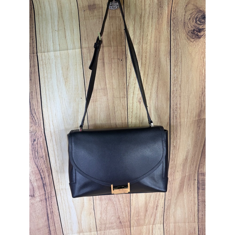 Kate Spade New York Black Pebbled Leather Crossbody Bag Gold Hardware Flip Lock